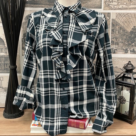 🐎Lauren Ralph Lauren | Vintage Plaid Button Up English Riding Blouse Sz Med - Picture 2 of 9